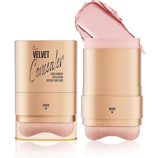 Double-ended Concealer Stick Foundation Stick with Built-in Soft Brush and Natural Finish Concealer Foundation Sticks for Multi-Use Face Makeup (#150 Pink Shell)