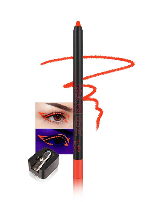 UV Neon Colored Gel Eyeliner Pencil, Matte Rainbow Colorful Eyeliner Pencil Glow in the Dark Makeup, Waterproof Long Lasting Gel Eye Liner Pen with Sharpener for Halloween Face Body Painting-B01 Red