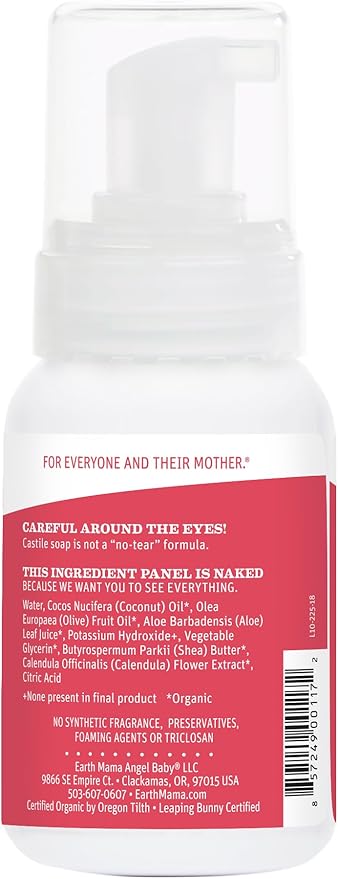 Earth Mama Baby Wash Liquid Foaming Hand Soap, Organic All-Purpose Body Wash for Sensitive Skin, Castile Soap with Coconut Oil, Shea Butter, Calendula, & Aloe, Unscented, 6.27 Fl Oz (Pack of 1)