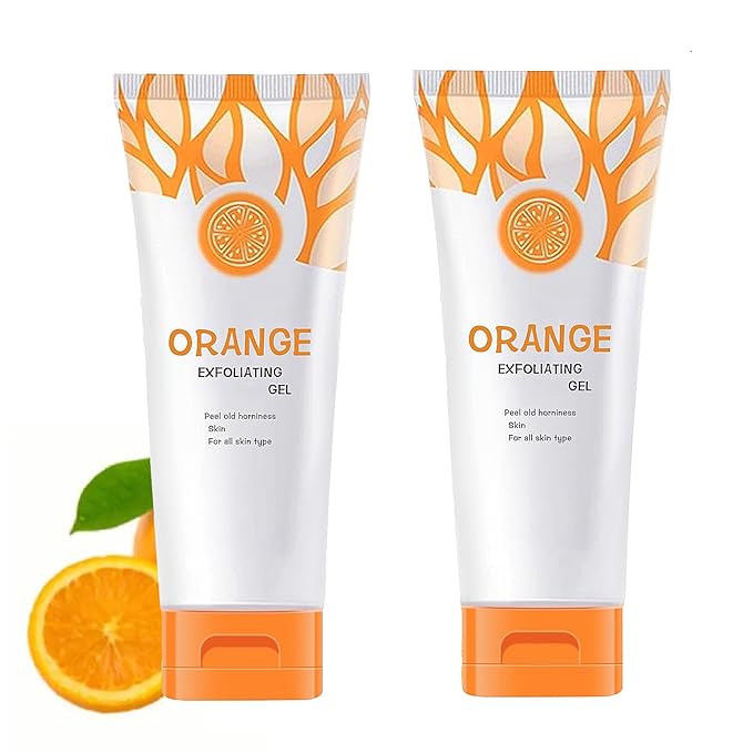 Orange Exfoliating Gel Scrub Face Body Skin Peeling Gel Face Scrub Deep Cleansing Moisturizing Facial Exfoliator Natural Orange Peeling Facial Cream for Women Skin Care (2PCS)
