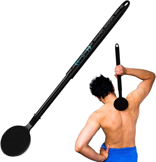 Silicone Back Scrubber for Shower, 16''- 24' Adjustable Long Handle Shower Back Brush, Dual-Sided Body Brush for Exfoliating, Massage & Rich Foam, Perfect Bath Scrubber for Men, Women
