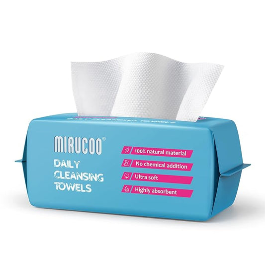 100 Sheet Daily Cleansing Towels Ultra Soft Dry Wipes for Sensitive Skin Disposable Facial Washcloths 100% Organic Viscose (Pack of 1)