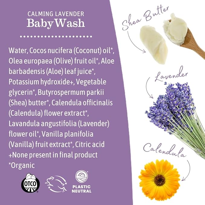 Earth Mama Calming Lavender Baby Wash Liquid Foaming Hand Soap, Organic All-Purpose Lavender Body Wash for Sensitive Skin, Castile Soap with Coconut Oil, Shea Butter, & Calendula