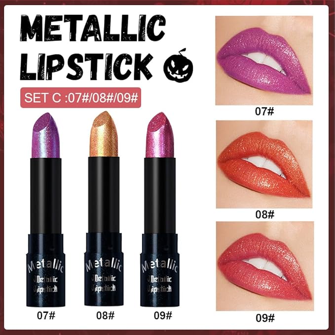 3Pcs Metallic Lipstick for Women,Lightweight Non-Drying Shimmer Frosted Lipsticks Kit Set,Glitter Lip Gloss Stain Long Lasting Waterproof No Smudge Proof No Transfer 12 Hour,Cruelty-Free Makeup (C)