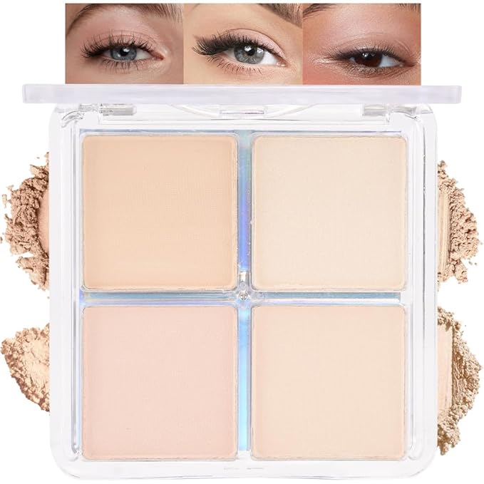 4 Colors Light Beige Nude Pink Ivory Eye Shadow Powder Palette Makeup, Neutral Matte Shimmer Cream Quad Eyeshadow Palette for Women Highly Pigmented Waterproof, paleta de sombras de ojos, Vegan
