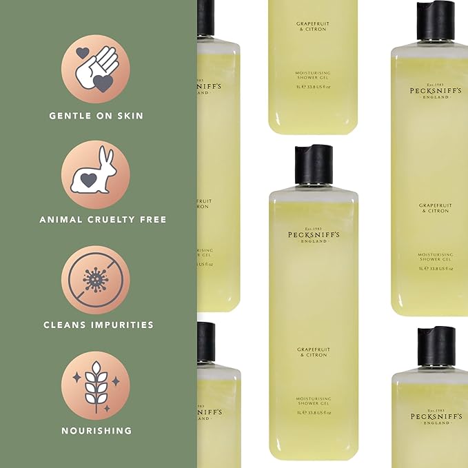 Pecksniff's Grapefruit & Citron Shower Gel - Gentle Cleanser for Sensitive Skin - Moisturizing & Hydrating - All Natural Cruelty Free Body Wash, 1000 ml / 33.80 Fl Oz