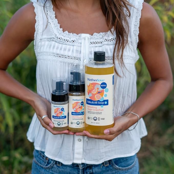 Motherlove Baby & All Soap (7.1 oz) Gentle Foaming All-Purpose Castile Soap Made with Organic Ingredients – Refreshing Ginger Grapefruit