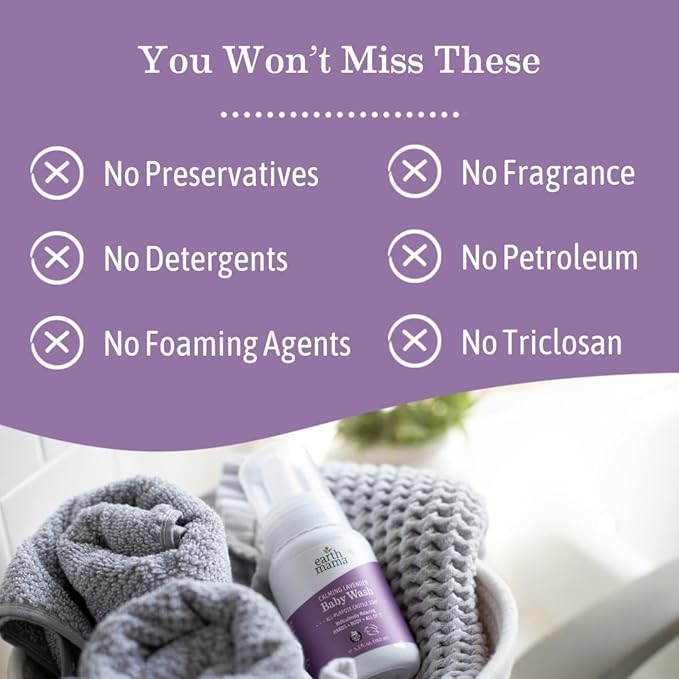 Earth Mama Calming Lavender Baby Wash Liquid Foaming Hand Soap, Organic All-Purpose Lavender Body Wash for Sensitive Skin, Castile Soap with Coconut Oil, Shea Butter, & Calendula