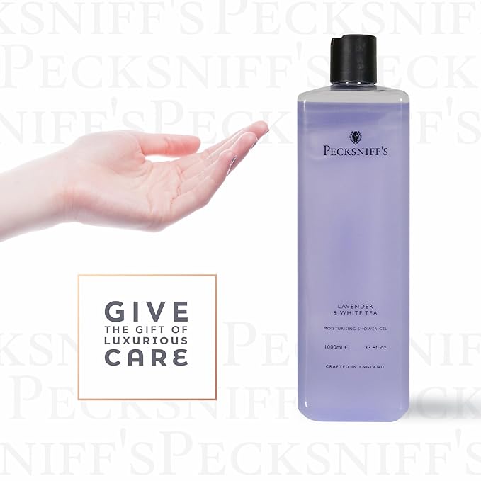 Pecksniff's 33.8 Fluid Oz Shower Gel (Lavender & White Tea) - Gentle Cleanser for Sensitive Skin - Moisturizing & Hydrating - All Natural Cruelty Free Body Wash - Vitamin B Enriched Body Wash