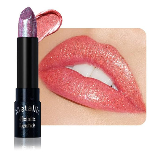 Rose Red Metallic Lipstick for Women,Lightweight Non-Drying Shimmer Frosted Lipsticks,Glitter Lip Gloss Stain Long Lasting Waterproof No Smudge Proof No Transfer 12 Hour,Cruelty-Free Makeup