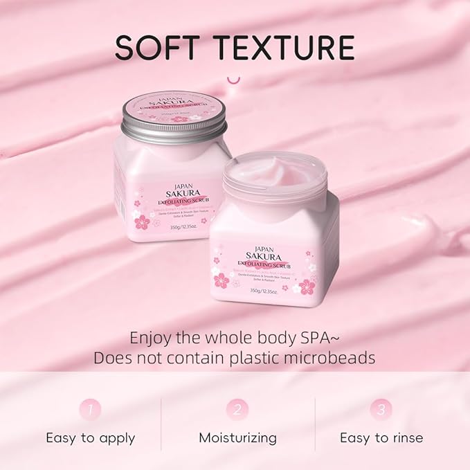 Sakura Exfoliating Scrub for Face and Body,Gentle Sakura Facial Exfoliating Gel-Deep Cleansing,Moisturizing,Smoothing Softening Skin and for All Types Skin,Hydrating Facial Body Scrub,12 Oz