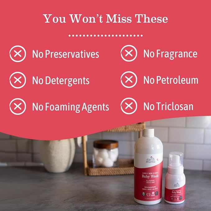 Earth Mama Baby Liquid Wash Foaming Hand Soap, Organic All Purpose Body Wash for Sensitive Skin, Castile Soap with Coconut Oil, Shea Butter, Calendula, & Aloe, Sweet Orange, 6.27 Fl Oz (Pack of 1)