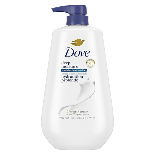 Dove Body Wash with Pump with Skin Natural Nourishers Instantly Soft Skin and Lasting Nourishment Deep Moisture Cleanser Effectively Washes Away Bacteria While Nourishing Your Skin 34 oz (Pack of 3)