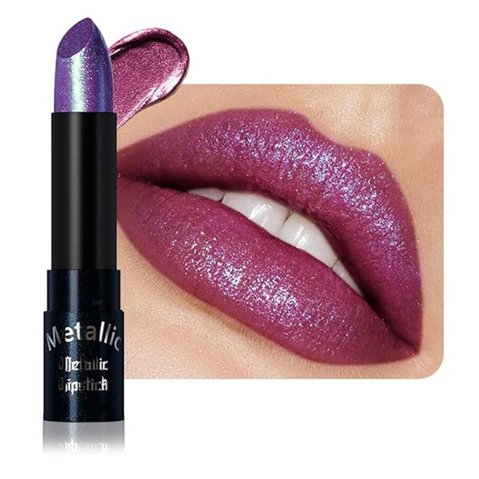 Purple Brown Metallic Lipstick for Women,Lightweight Non-Drying Shimmer Frosted Lipsticks,Glitter Lip Gloss Stain Long Lasting Waterproof No Smudge Proof No Transfer 12 Hour,Cruelty-Free Makeup