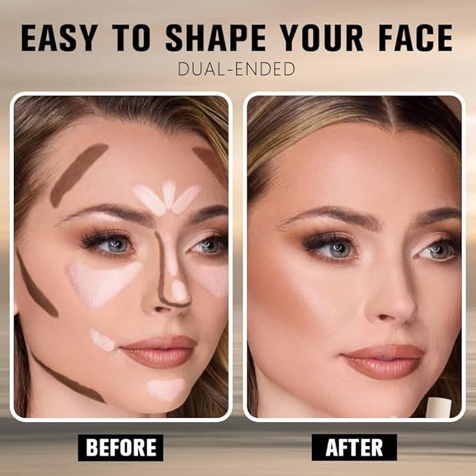 2in1 Cream Contour Highlighter Stick, Neutral Bronzer Makeup Sticks, Applies Dual-Ended Sculpting Stick for Face Body, Long Lasting No Smudging, Suitable for Makeup Beginners-Medium Tan
