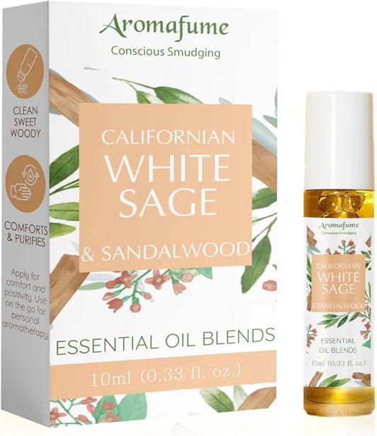 White Sage & Sandalwood Essential Oil Roll-On Blend by Aromafume | 10ml/0.33 fl oz | Aromatherapy Oil for Cleansing Negative Energy & Protection | Ethically sourced | Sage Oil for Smokeless Smudging