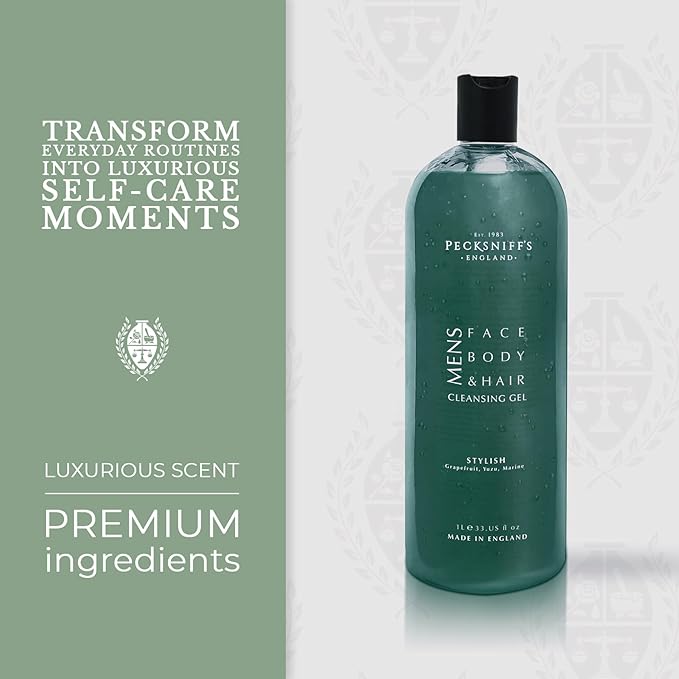 Pecksniff's Men's Luxurious Moisturizing Bath & Shower Gel | Luxury Shower with Zesty Citrus Fougere Aroma | Body Wash Men | Invigorating Stylish Scent, 1000ml