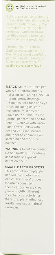 Zatik Naturals - Clarity Cleanser - with Coconut Milk and Matcha - USDA Organic, for Dry Skin, Vegan Non-GMO, Free of Gluten, Soy and Alcohol, pH Balanced, Biodegradable, 3.4 fl oz (100 mL)