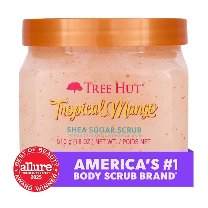 Tree Hut Shea Sugar Scrub Tropical Mango, 18oz, Ultra Hydrating and Exfoliating Scrub for Nourishing Essential Body Care
