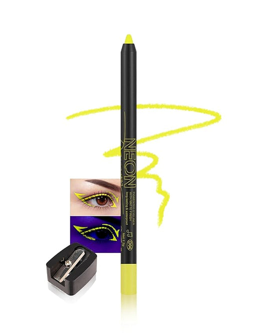UV Neon Colored Gel Eyeliner Pencil, Matte Rainbow Colorful Eyeliner Pencils Glow in the Dark Makeup, Waterproof Long Lasting Eye Liner Pen with Sharpener for Halloween Face Body Painting-B04 Yellow