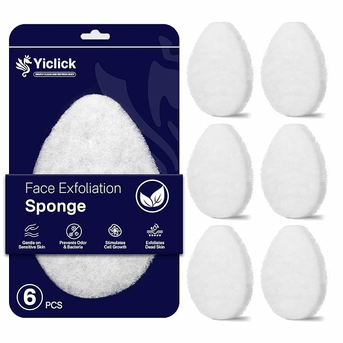 Yiclick 6 Packs Exfoliating Facial Sponge - Daily Cleansing Face Scrubber Exfoliator, Makeup Blackhead Remover Tools, Face Scrub Brush, Reusable Exfoliating Pads for Women