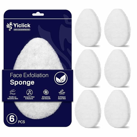 Yiclick 6 Packs Exfoliating Facial Sponge - Daily Cleansing Face Scrubber Exfoliator, Makeup Blackhead Remover Tools, Face Scrub Brush, Reusable Exfoliating Pads for Women