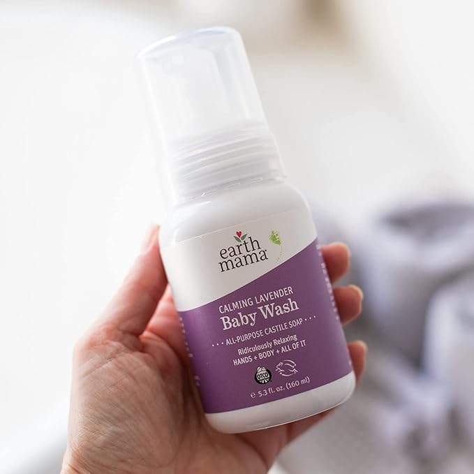 Earth Mama Calming Lavender Baby Wash Liquid Foaming Hand Soap, Organic All-Purpose Lavender Body Wash for Sensitive Skin, Castile Soap with Coconut Oil, Shea Butter, & Calendula