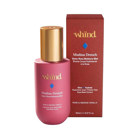 WHIND Medina Drench Dewy Rose Body Mist – Lightweight Hydrating Spray with Hyaluronic Acid, Glycerin & Aloe for 72-Hour Hydration & a Refreshing Rose Floral Scent – 150ml