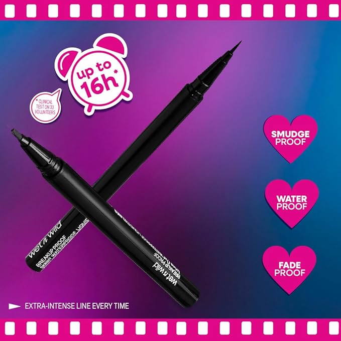 wet n wild Mega Last Breakup Proof Liquid Eyeliner - Ultra-Fine Brush, Waterproof, Long-Lasting - Cruelty-Free & Vegan - Ultra Black
