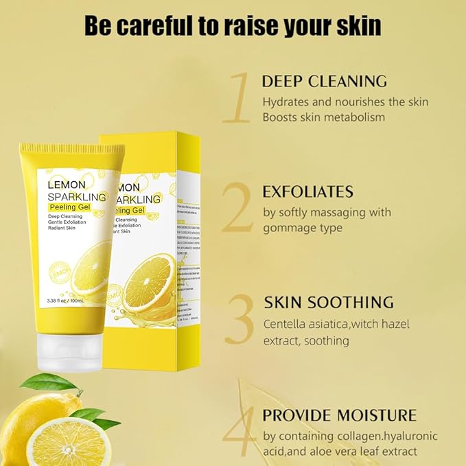 Lemon Sparkling Peeling Gel for Face and Body,2 Pcs Lemon Face Scrub Exfoliator-Deep Cleansing,Exfoliation,Moisturizing and Smoothing Skin,Women Body Exfoliating Gel for All Types Skin