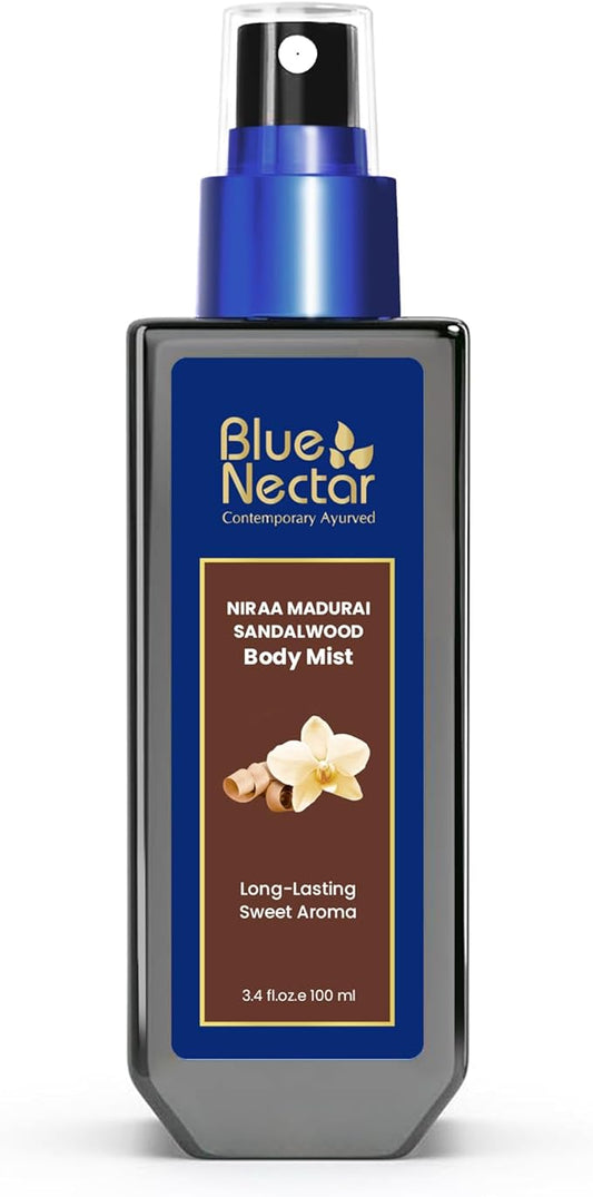 Blue Nectar Niraa Madurai Sandalwood Body Mist for Long Lasting Freshness and Aromatic Body Fragrance(3.4 Fl Oz)