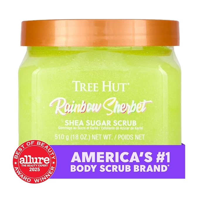 Tree Hut Rainbow Sherbet Shea Sugar Scrub, Exfoliating Body Scrub Removes Dead, Dry Skin for a Soft & Hydrated Feel, Nourishing Essential Body Care, 18 fl oz.