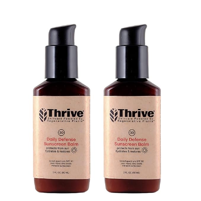 Thrive Natural Care Moisturizing Mineral Face Sunscreen SPF 30, 2 Ounces, Lightweight Moisturizer Broad-Spectrum Natural Face Sunblock with Clear Zinc Oxide & Antioxidants, Vegan Non Greasy, Pack of 2