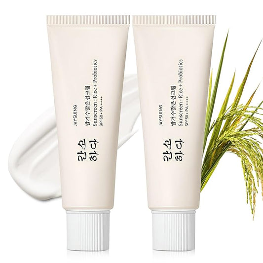 2PCS Relief Sun Organic Sunscreen SPF50+,Rice and Probiotics PA++++Korean Cream Care | Korean Skin for All Skin Types | UV Defens Nourishing Skin Protection