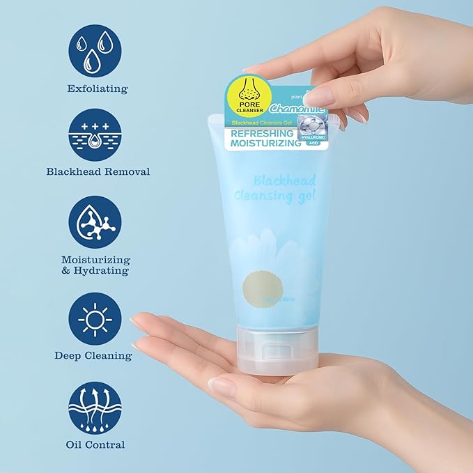 Chamomile Hyaluronic Acid Blackhead Cleasing Gel for Face Nose Body,Deep Cleaning,Moisturizing,Oil Contarol,Facial Exfoliating Gel for All Types Skin (6 Oz)
