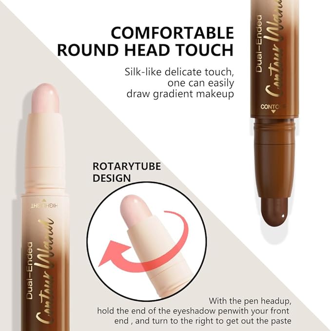2in1 Cream Contour Highlighter Stick, Neutral Bronzer Makeup Sticks, Applies Dual-Ended Sculpting Stick for Face Body, Long Lasting No Smudging, Suitable for Makeup Beginners-Medium Tan