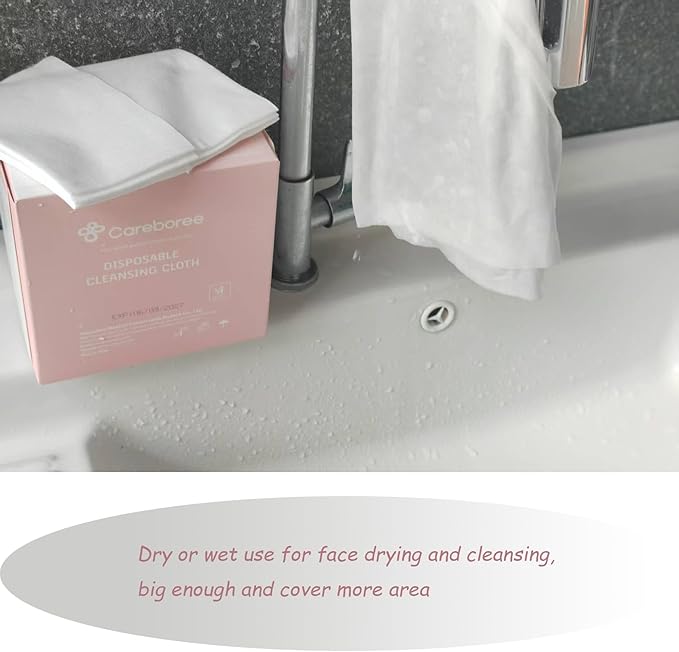 Upgraded Careboree Extra Thick Face Cloth Facial Cleansing Wipes 2 Pack Extra Large Dry Wipes Makeup Remover Cloth Clean Towels Size XL 12"×12" Non-Moistened Disposable Face Towel