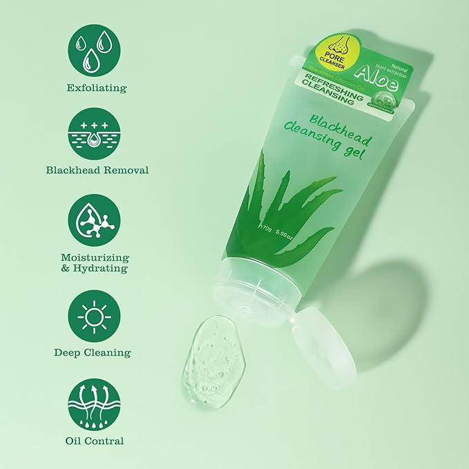 Aloe Vera Blackhead Cleasing Gel for Face Nose Body,Deep Cleaning,Moisturizing,Oil Contarol,Facial Exfoliating Gel for All Types Skin (6 Oz)