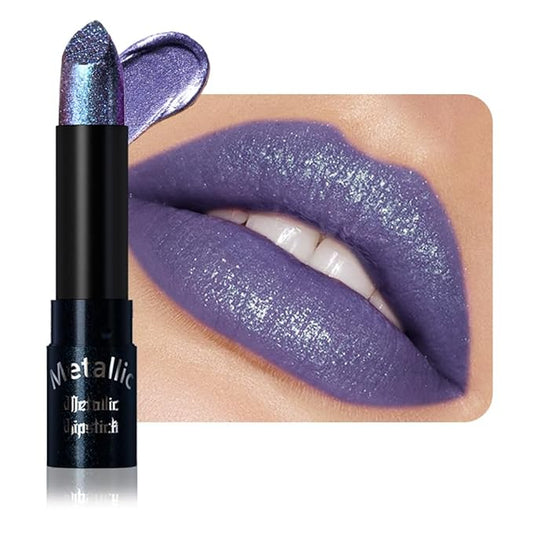 Dark Blue Metallic Lipstick for Women,Lightweight Non-Drying Shimmer Frosted Lipsticks,Glitter Lip Gloss Stain Long Lasting Waterproof No Smudge Proof No Transfer 12 Hour,Cruelty-Free Makeup