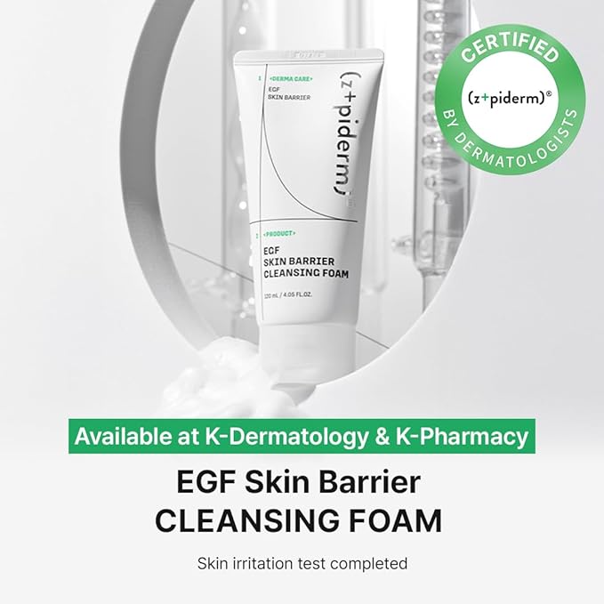 Zipiderm EGF Deep Cleansing Foam – Korean Gentle Facial Cleanser with EGF for Sensitive & Acne-Prone Skin, Double Cleansing K-Beauty Foam that Supports Skin Barrier & Smooth Texture, 4.05 fl oz