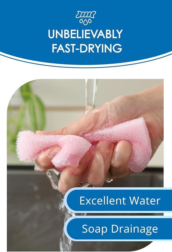 [SunSun Sponge] Kitchen Sponge 4-Pack, Multi-Purpose for Dishwash, Bath, and Stovetop, Excellent Drainage & Rich Lather, Durable & Long-Lasting