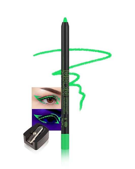UV Neon Colored Gel Eyeliner Pencil, Matte Rainbow Colorful Eyeliner Pencil Glow in the Dark Makeup, Waterproof Long Lasting Gel Eye Liner Pen with Sharpener for Halloween Face Body Painting-B03 Green