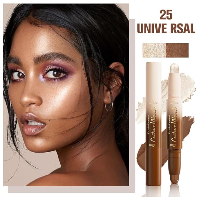 2in1 Cream Contour Highlighter Stick, Neutral Bronzer Makeup Sticks, Applies Dual-Ended Sculpting Stick for Face Body, Long Lasting No Smudging, Suitable for Makeup Beginners-Universal