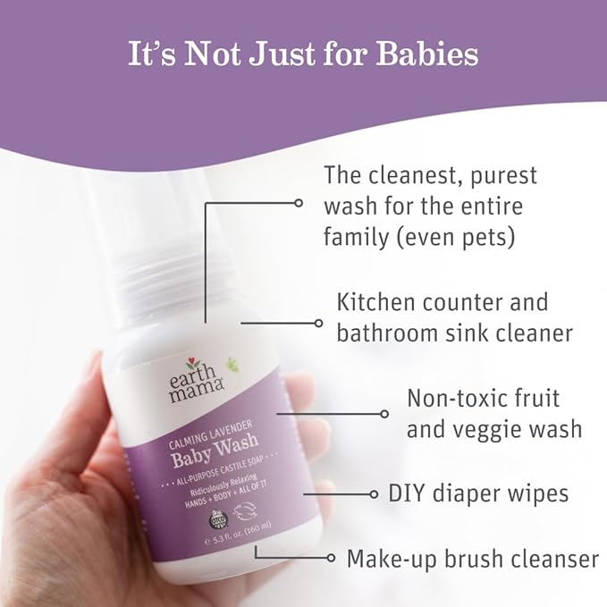 Earth Mama Calming Lavender Baby Wash Liquid Foaming Hand Soap, Organic All-Purpose Lavender Body Wash for Sensitive Skin, Castile Soap with Coconut Oil, Shea Butter, & Calendula