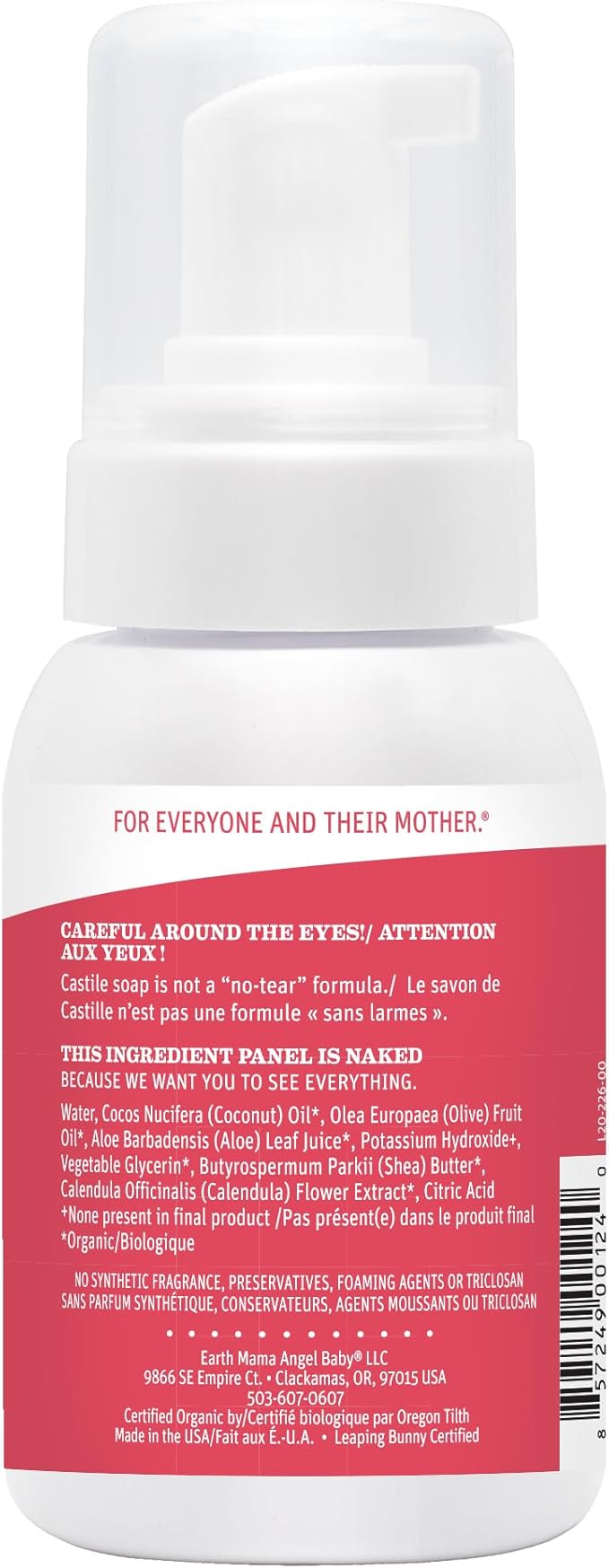 Earth Mama Baby Liquid Wash Foaming Hand Soap, Organic All Purpose Body Wash for Sensitive Skin, Castile Soap with Coconut Oil, Shea Butter, Calendula, & Aloe, Sweet Orange, 6.27 Fl Oz (Pack of 1)