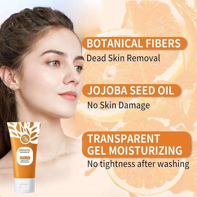 2 Pcs Orange Exfoliating Gel For Face Body Skin,Moisturizer Face Body Scrub Gel,Deep Cleansing Moisturizing Facial Exfoliator,Natural Orange Peeling Gel Face Scrub for All Types Skin,50g