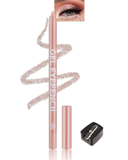 Waterline Gel Eyeliner Pencil, Nude Beige Shimmer Waterproof Long Lasting Eye Liner Pencils with Sharpener, Highly Pigmented Hypoallergenic Cream Glitter Eyeliner Brightener Pen Makeup for Women-06