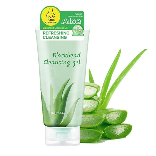Aloe Vera Blackhead Cleasing Gel for Face Nose Body,Deep Cleaning,Moisturizing,Oil Contarol,Facial Exfoliating Gel for All Types Skin (6 Oz)