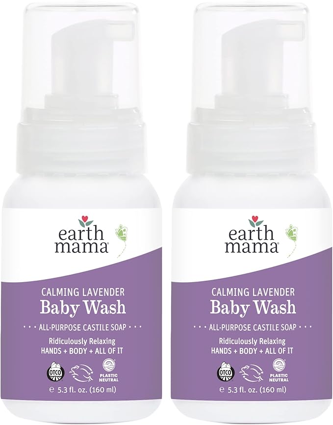 Earth Mama Calming Lavender Baby Wash Liquid Foaming Hand Soap, Organic All-Purpose Lavender Body Wash for Sensitive Skin, Castile Soap with Coconut Oil, Shea Butter, & Calendula