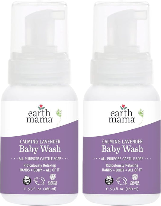 Earth Mama Calming Lavender Baby Wash Liquid Foaming Hand Soap, Organic All-Purpose Lavender Body Wash for Sensitive Skin, Castile Soap with Coconut Oil, Shea Butter, & Calendula